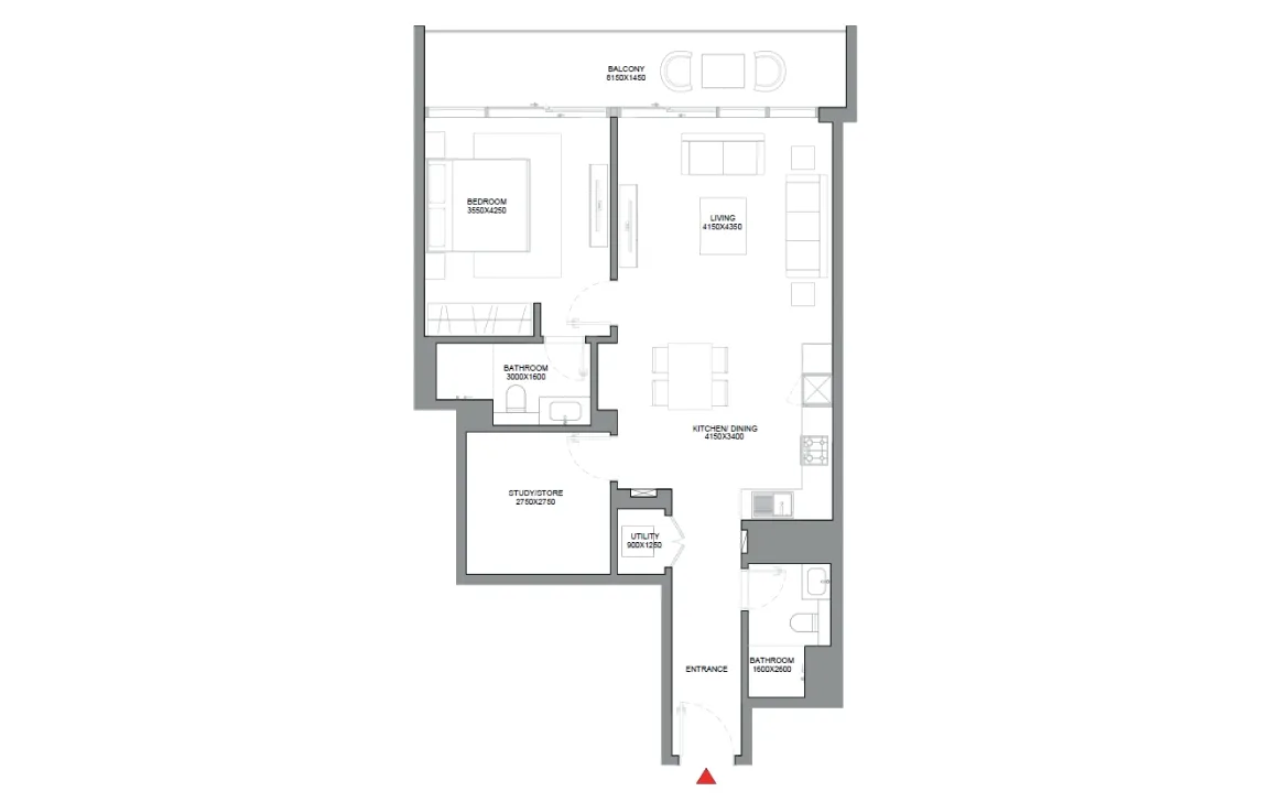1.5 Bedroom floor plan