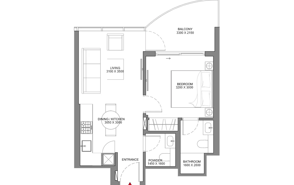 1 Bedroom floor plan