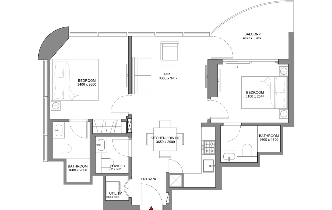 2 Bedroom floor plan